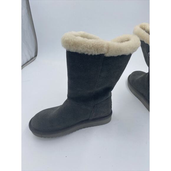 Koolaburra By Ugg Gray Suede Short Faux Fur Button Boots Women's sz 5 - Picture 4 of 13